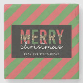 Moderne Weihnachtsleopard drucken Rote Grüne Strei Steinuntersetzer (Vorderseite)