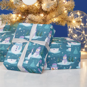 Moderne Weihnachtsmänner Schneemänner Schneeflocke Geschenkpapier