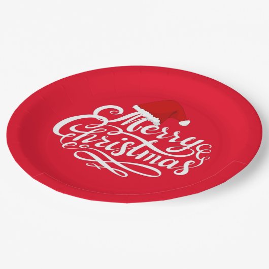 Moderne Weihnachtsmannmütze von Kalligrafiettexten Pappteller (Schrägansicht)