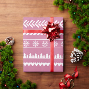 Moderne Weihnachtsmuster Pink Geschenkpapier