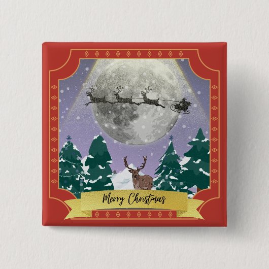 Moderne Weihnachtsnachtsnacht mit Santa Reindeer Button (Vorderseite)