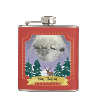 Moderne Weihnachtsnachtsnacht mit Santa Reindeer Flachmann