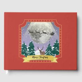 Moderne Weihnachtsnachtsnacht mit Santa Reindeer Gästebuch