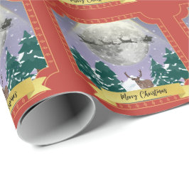 Moderne Weihnachtsnachtsnacht mit Santa Reindeer Geschenkpapier