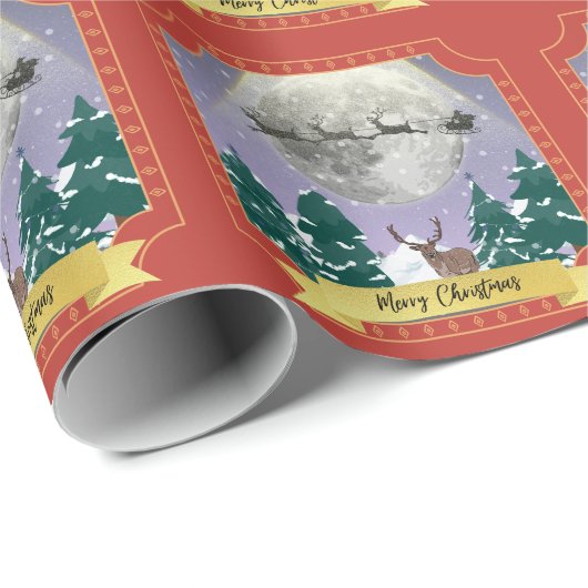 Moderne Weihnachtsnachtsnacht mit Santa Reindeer Geschenkpapier (Rolleneckpunkt)