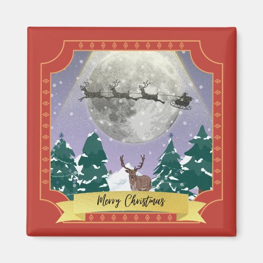 Moderne Weihnachtsnachtsnacht mit Santa Reindeer Magnet (Vorne)
