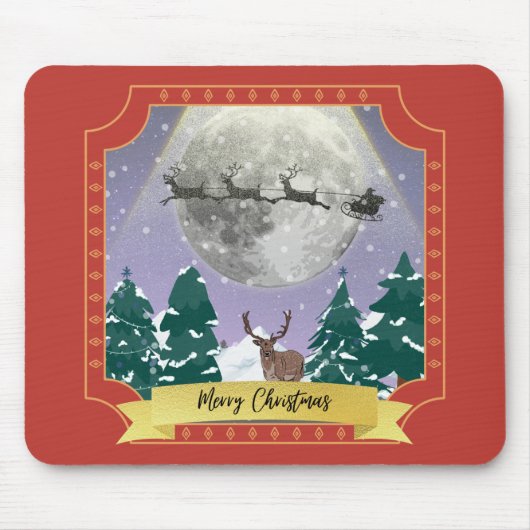 Moderne Weihnachtsnachtsnacht mit Santa Reindeer Mousepad (Vorne)