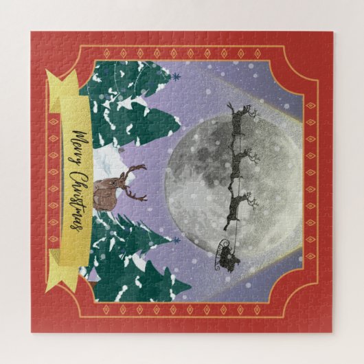Moderne Weihnachtsnachtsnacht mit Santa Reindeer Puzzle (Horizontal)