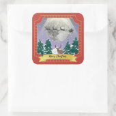 Moderne Weihnachtsnachtsnacht mit Santa Reindeer Quadratischer Aufkleber (Tasche)