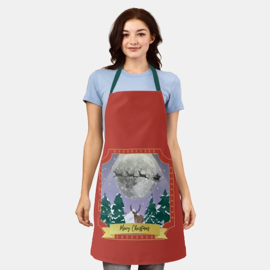 Moderne Weihnachtsnachtsnacht mit Santa Reindeer Schürze (Getragen)