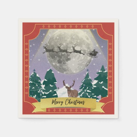 Moderne Weihnachtsnachtsnacht mit Santa Reindeer Serviette (Vorderseite)