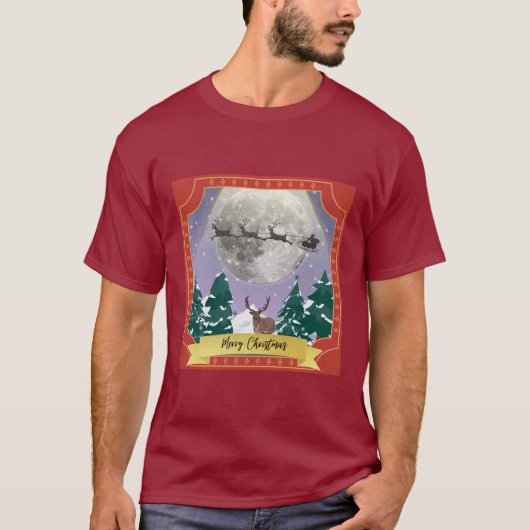 Moderne Weihnachtsnachtsnacht mit Santa Reindeer T-Shirt (Vorderseite)