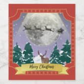 Moderne Weihnachtsnachtsnacht mit Santa Reindeer Weinetikett (Einzelnes Label)