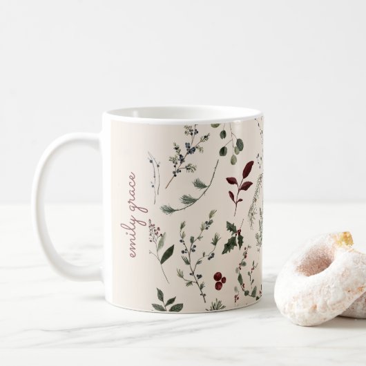Moderne Weihnachtsnamen Monogramm-Muster Kaffeetasse (Mit Donut)