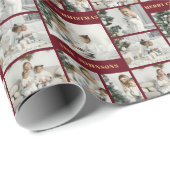 Moderne Weihnachtsrot & Gold 6 FotoCollage Geschenkpapier (Rolleneckpunkt)