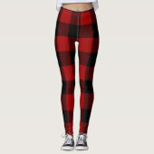 Moderne Weihnachtsrot und Schwarzes Buffalo Karier Leggings (Vorderseite)