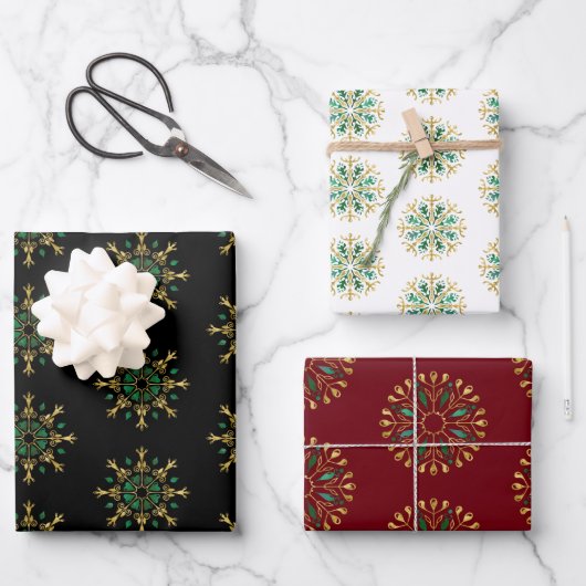 Moderne Weihnachtsschneeflocken Geschenkpapier Set (Vorderseite)