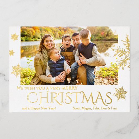 Moderne Weihnachtsschneeflockencard Folien Feiertagskarte (Vorderseite)