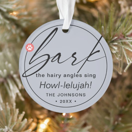Moderne Weihnachtsschrift Bark Dog Foto Dusty Ornament (Baum)