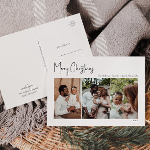Moderne Weihnachtsschrift Drei-Foto Feiertagspostkarte