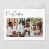 Moderne Weihnachtsschrift Drei-Foto Feiertagspostkarte (Vorderseite)