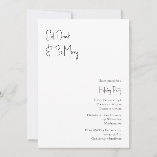 Moderne Weihnachtsschrift essen Drink und seien Si Einladung (Vorderseite)