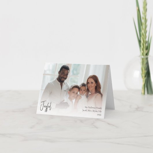 Moderne Weihnachtsschrift geklappt Volles Foto Feiertagskarte (Vorderseite)