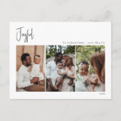 Moderne Weihnachtsschrift Joyful Drei-Foto Feiertagspostkarte (Vorderseite)