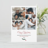 Moderne Weihnachtsskriptfamilie 5 Fotos Feiertagskarte (Stehend Vorderseite)