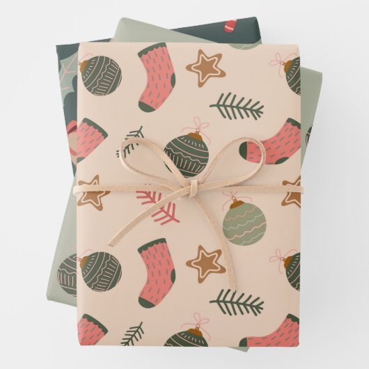 Moderne Weihnachtssocken Muster Set 3 Geschenkpapier Set (Beispiel)
