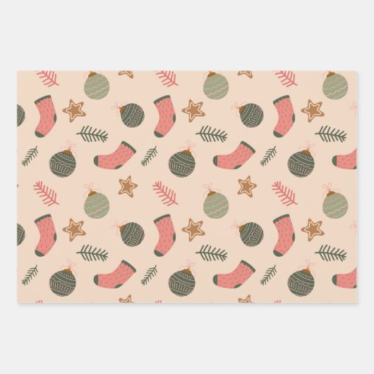 Moderne Weihnachtssocken Muster Set 3 Geschenkpapier Set (Vorderseite)