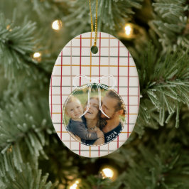Moderne WeihnachtsStreifen Ein Foto Keramik Ornament