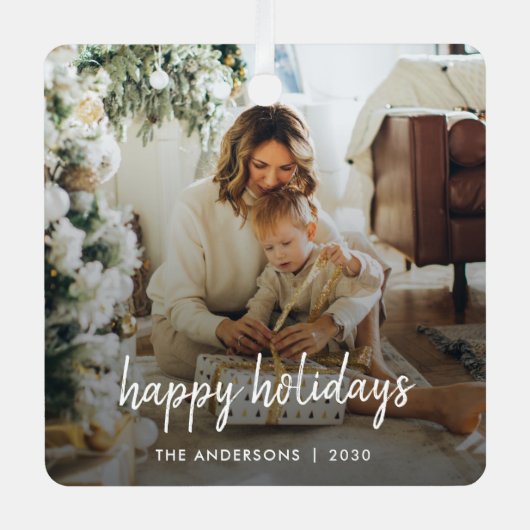 Moderne Weihnachtsstylische Minimalistische Script Ornament Aus Metall (Vorderseite)