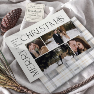 Moderne Weihnachtstypografie 4-Foto-Plaid Feiertagskarte