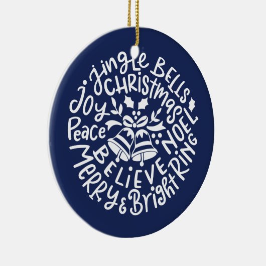 Moderne Weihnachtstypografie Jingle Bells blau Keramik Ornament (Rechts)