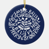 Moderne Weihnachtstypografie Jingle Bells blau Keramik Ornament (Vorne)