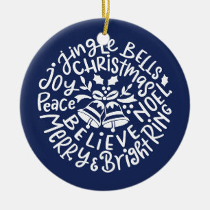 Moderne Weihnachtstypografie Jingle Bells blau Keramik Ornament