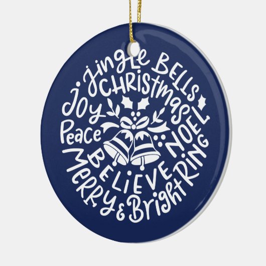 Moderne Weihnachtstypografie Jingle Bells blau Keramik Ornament (Links)