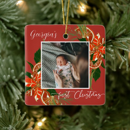 Moderne Weihnachtszeit botanisch | Erstes Weihnach Keramikornament (Baum)