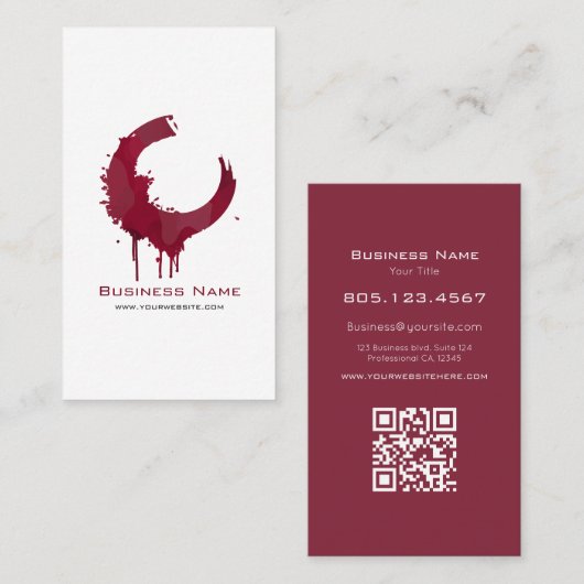 Moderne Wein-Strudel-Editable-QR-Code Visitenkarte (Vorne/Hinten)