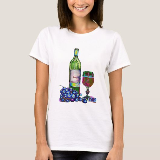 Moderne Wein- und Traubenkunst T-Shirt (Vorderseite)