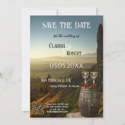 Moderne Weingarten- oder Weinkarte QR Save the Dat Save The Date (Vorderseite)