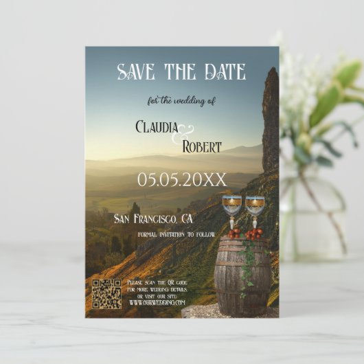 Moderne Weingarten- oder Weinkarte QR Save the Dat Save The Date (Stehend Vorderseite)