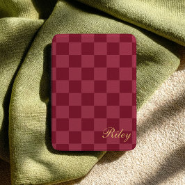 Moderne Weinrote Karo-Muster Individuelle Name