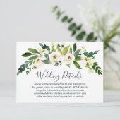 Moderne weiß-florale botanische Hochzeitsstimmung Begleitkarte (Stehend Vorderseite)