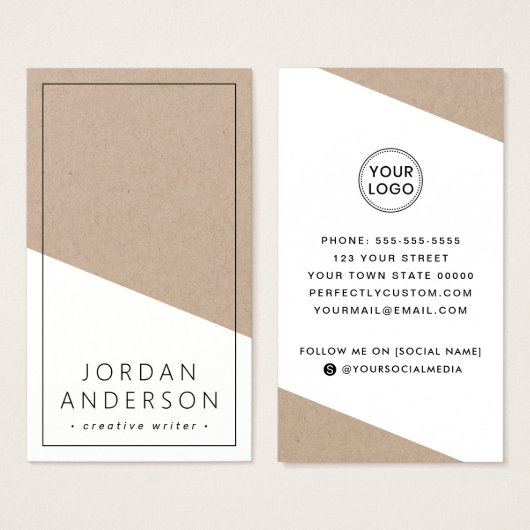 Moderne, weiß geometrische Kraft-Papierkarte (Vorne & Hinten)