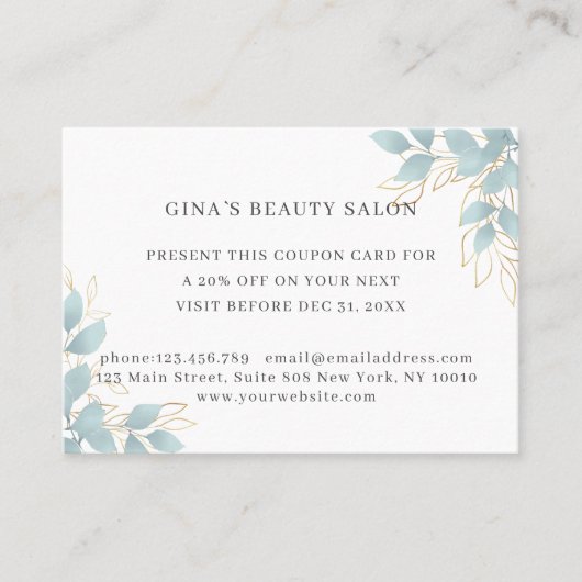 Moderne, weiß-grüne leafy Discount-Karte Rabattkarte (Vorderseite)