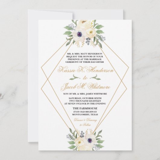 Moderne, weiß und goldgeometrisch geflochtene Einl Einladung (Vorderseite)