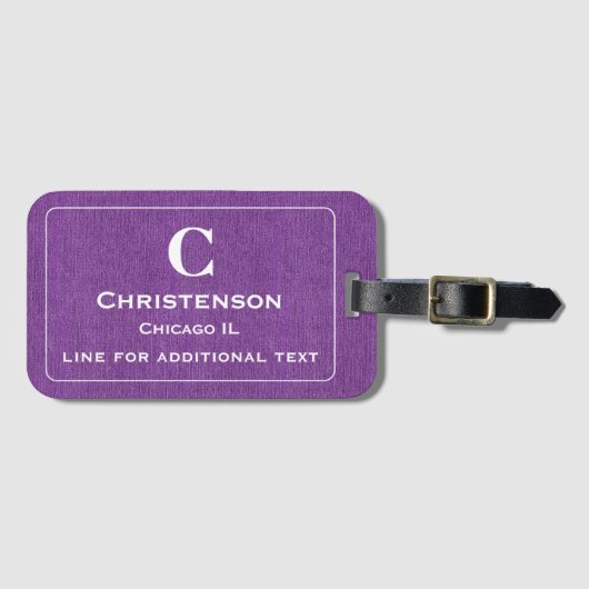 Moderne Weißbriefe auf Lila Denim Print Gepäckanhänger (Vorderseite (Horizontal))