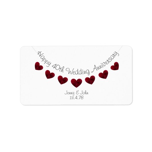 Moderne weiße 40. Ruby Wedding Anniversary-Labels Adressaufkleber (Vorne)